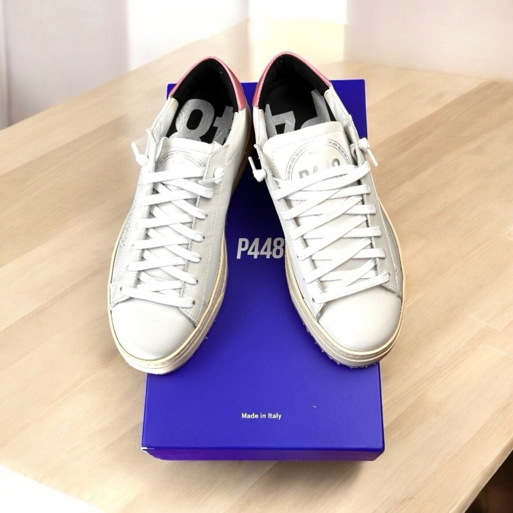 P448 Jack Platform‎ SZ 37EU -6.5 -7 US Pink & White Leather Sneakers NWB